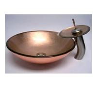 16.5" Gold Glass Vessel Sink with Faucet and Drain - Elegant Round Bathroom Sink Bowl, Above Counter Transparent Modern Vanity Sink for Powder Room or Guest Bathroom