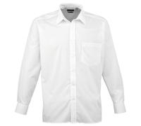 (16.5, White) Premier Mens Premier Poplin Long-Sleeved Formal Shirt
