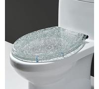 16.5" x 14.2" Round Toilet Seats with Slow Close Toilet Lid, Transparent Resin Toilet Seats with Adjustable Hinge, Bathroom Loo Seats Fit Most Standard U/V/O Toilet, Silver