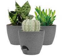 16.5CM Plant Pots Indoor,Self Watering Plant Pots of 3,Flower Pots with Drainage Holes and Trays,Decorative Modern Suitable for flowers,Snake Plant,Orchid,Lily, Aloe,Violet and House Plant(Grey)