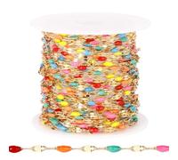 [16.5FT] 18K Gold PVD Plated Enamel Chains for Jewelry Making 2MM Stainless Steel Enamel Lip Link Chain Bulk for Necklace Bracelet