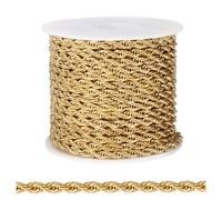[16.5FT] 18K Gold PVD Plated Rope Chains for Jewelry Making, 4mm Wide 304 Stainless Steel Twisted Link Chain Roll Bulk for DIY Jewelry Making Craft