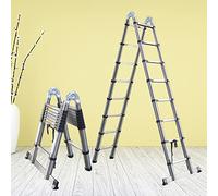 16.5FT/5M Newest Stainless Steel Telescopic Extension Ladder 2-IN-1 Folding A-Frame or Straight Ladder with Hinges Stabilizer Bar Sturdy for Home Apartment Office Shed Warehouse 330lb Max Load