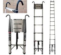16.5FT 5M Roof Ladders Extendable Telescopic Step Ladder, Extension Ladder with Hooks and Non-Slip Feet, Portable Loft Ladders Stainless Steel Folding Ladder, 12 Steps Tall Ladder, 330lb Capacity