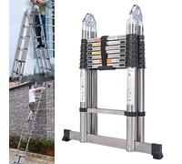 16.5FT Newest Stainless Steel Telescoping Ladder 8.2+8.2FT A-Frame Folding Ladder with Stabilizer Bar 2-IN-1 Heavy Duty Extension Ladder Adjustable Height Non-slip Easy to Carry for Home RV Outdoor