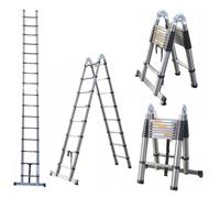 16.5FT Portable Telescopic Ladder 5M Extendable Ladder Folding A-Frame Ladder Anti Slip with Stabilizer Bar Heavy Duty Stainless Steel(2.5M+2.5M), More Sturdy and Durable than Others