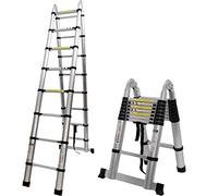 16.5ft Stainless Steel Extension Telescopic Ladder Folding A-Frame 5M 8 Steps or 16 Steps Folding Ladders Multi-Use with Certificate EN131 Max Load 330lb, Multi-Purpose