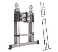 16.5FT Telescoping Ladder 2.5M+2.5M A-Frame Folding Ladder Ladder Stainless Steel Multi-Purpose Ladder with Support Bar Safety Lock Adjustable Height for Draw Wall Replace Bulb Clean Window Drain