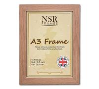 16.5x11.7 Inch A3 Oak Picture Photo Frame Flat Wall Mount Hang Hooks Poster Frames MDF Wooden Portrait Panoramic Clear Acrylic Display