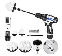 16.8V Cordless Combi Drill Driver with 1 Battery & 10 Drill Bit Set & 5Pcs Drill Brushes Set, Power Scrubber Attachment Kit for Cleaning Kitchen, Bathroom, Sink, Tub, Floor/Wall Tile, Grill, Car Wheel
