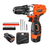 16.8V Cordless Drill with 2 × 1.3Ah Batteries and Charger, 45Nm 25+1 Torque Drill Driver Kit, 2300RPM, 2 Speed, LED Worklight, 23pcs Drill Driver Bits, Carry Case