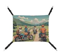 16.9 X 13 Inches Breathable Pet Hammock with Adjustable Straps Friend Riding A Motorcycle Printed Reversible Cat Hanging Bed Dog Mats for Small Rabbits Ferret Guinea Pig