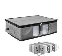 16.93 Inches Oxford Cloth Cup Organizer - Coffee Mug Storage Box | Zippered Tea Cup Case, Portable Mug Carrier,Stackable Coffee Mugs Organizer Bin for Cabinet, Dorm, RV, and Travel Storage