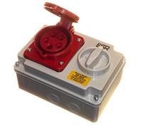 16 Amp 415V 5 Pin Interlock Socket Switched 3P+N+E 3 Phase Red