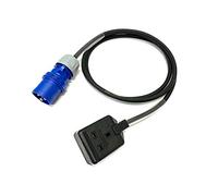 16 Amp Plug to 13 Amp 1-Gang Socket Adaptor - PCE Blue - Heavy Duty H07RN-F Rubber Cable - 16A-13A Adapter Converter Fly Lead (1 Metre)