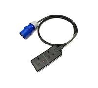 16 Amp Plug to 13 Amp 2-Gang Socket Adaptor - PCE Blue - Heavy Duty H07RN-F Rubber Cable - 16A-13A Adapter Converter Lead (2 Metre)