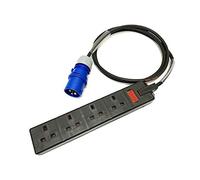 16 Amp Plug to 13 Amp 4-Gang Socket Adaptor - PCE Blue - Heavy Duty H07RN-F Rubber Cable - 16A-13A Adapter Converter Lead (2 Metre)