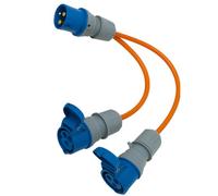 16 Amp Splitter Electric Cable - Male to Female 2 Way Splitter Caravan Hook Up Adapter for Camping, Caravans, Motorhomes, Catering Trailers and Generators 3 Pin Plug