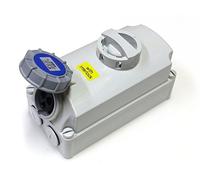 16 amp Switched Interlock 3 pin Socket 220V - 250V IP67 2P+E Waterproof Blue Single Phase Interlocked Connector 16A