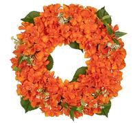 16'' Artificial Hydrangea Wreath - Orange Fake Flower Wreath, Faux Hydrangeas for Front Door, Floral Arrangements for Mantel, Kitchen, Farmhouse, Wall Decor