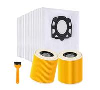 16 Bags + 2 Filters kit for Karcher WD2/WD3/KWD3/MV3 vacuum | 18-piece complete value kit, Reinforced 3-layer nonwoven dust bags, Washable & reusable filters, Includes cleaning brush