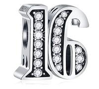 16 Birthday Charms fits Pandora Charm Bracelet, 925 Sterling Silver 16th Anniversary Beads with CZ Birthstones, Number 16 Years of Love Gifts for Best Friend/Sister/Girl