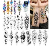 16 Black And White Watercolor Planet And Universe Temporary Tattoos For Arms And Calves