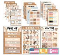 16 Boho Preschool Classroom Posters - Educational Posters For Toddlers 1-3, Toddler Learning Posters, Homeschooling Supplies, Alphabet Poster For Toddlers, Days Of The Week Poster For Kids Posters