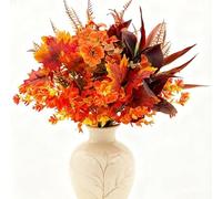 16 Bundles Autumn Artificial Flowers Outdoor, Eucalyptus Violets Silk Fake Flowers Set, For Home Garden Porch Wedding Decoration