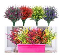 16 Bundles Outdoor Artificial Plants - Artificial Lavender Flowers UV Resistant, Plastic Fake Flowers, Decorative Faux Garden Flower for Outdoor Hanging Baskets Planter Indoor Room Home Decorating
