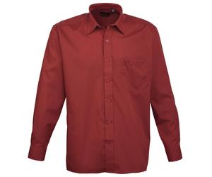 (16, Burgundy) Premier Mens Premier Poplin Long-Sleeved Formal Shirt
