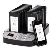 16-Buzzer Restaurant Pager System - Wireless Calling System with LCD Screen, Waterproof Queue Pagers for Multiple Venues