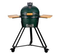 16" Ceramic Kamado Charcoal BBQ Egg With Stand, Collapsible Wooden Shelves, Thermometer Built-in (Green)