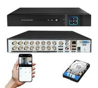 16 Channel Security DVR Recorder With 1TB HDD, 6-In-1 CCTV Recorder With Hard Drive, Supports 16ch Analog Cameras for Camera Home Surveillance System, for Analog AHD, TVI, CVI, CVBS, XVI, IPC 5MP