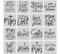 16 Christian Quotes Word Stencils, Wood Painting, Wall templates, Ceramic Tiles, Blank Canvas, Gift Bag Decorations, DIY Crafts, Template Size 8*8 inches