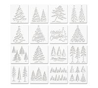 16 Christmas Stencils, 15 x 15 cm Tree and Forest Craft Templates | Flexible plastic 15 x 15 cm stencils for cards, gift wrap and windows; Christmas crafts with sponge, roller or spray