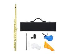16 Close Holes C Key Flute with E Key Cupronickel Tube Woodwind Instrument with Carry Case Cleaning Cloth Mini Screwdriver Cleaning Rod