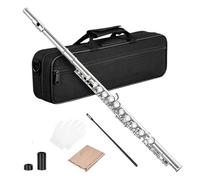 16 Closed Hole C Silver Plated Plated Flute for Tone in Solos and Settings Portable Flute