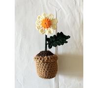 16 cm height crochet Knitted Daisy, Emotional Support gift, Crochet Sunflower, artificial Flower Pot, indoor plant Hand Knitted Crochet Gifts for Home Office Desktop Car Ornament