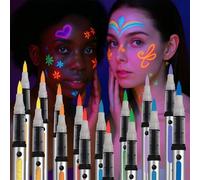 16-Color UV Face Paint Pens Set, Glow in the Dark Festival Makeup Kit for Adults, Quick-Dry & Washable, Waterproof & Sweatproof for Halloween, Raves, and Parties (16 Vibrant Colors)