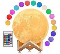 16 Colors LED Moon Lamp Dimmable Light 3D Printing & Touch Control Night Mood Light with Wooden Holder for Children's Room Bedroom Cafe Bar Dining Room