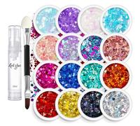16 Colour Chunky Glitter Set, Body Glitter Kit with Brush & Glue - Sparkle Makeup Set for Face, Body,Eyes,Lips,Body,Nails,Hair,Long Lasting Festival Glitter,Safe for Skin,Perfect for Parties & Cosplay