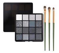 16 Colours Smokey Eyeshadow Palette with 3 Makeup Brushes, Black Silver Grey Eyeshadow Palette - Matte & Glitter, High Pigmented, Eye Shadow Pallets for Women, Halloween Party & Gothic Makeup