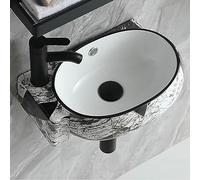 16" Corner Ceramic Sink - Wall Mounted Bathroom Sink Small Vessel Utility Sink Modern Corner Vanity with Black and White Design for Space-Saving Solutions.