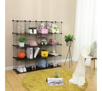 16 Cube Metal Wire Storage Organiser, Diy Closet Cabinet And Modular Shelving Grids, Wire Mesh Shelves And Rack, Black