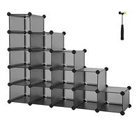 16-Cube Stackable Shoe Rack & DIY Shelving System - Grey PP Plastic Storage Organizer for Bedroom & Office, Space-Saving Closet Solution, 30 x 111.2 x 86.2 cm