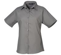 Premier Women's Short Sleeve Poplin Blouse Plain Work Shirt in Mid Grey | Size: 16 Premier Mid Grey 16