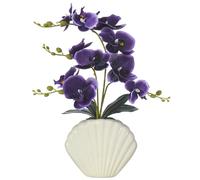 16" Deep Purple Orchid Silk Phalaenopsis in Seashell Pot for Table Décor
