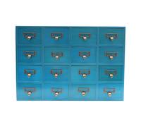 16-Der Wooden Sto Cabinet, Tabletop nizer for Home Office & Crafts, Rustic Library Card Catalog Design, Blue Color, Space-Saving Solut