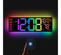 16" Digital Wall Clock with Night Light, Digital Clock with RGB Colors Changing Remote Control, Dual Alarm, Dimmer, Auto DST, Voice Control, Auto Time Sync, Clocks for Living Room, Gift for Elderly